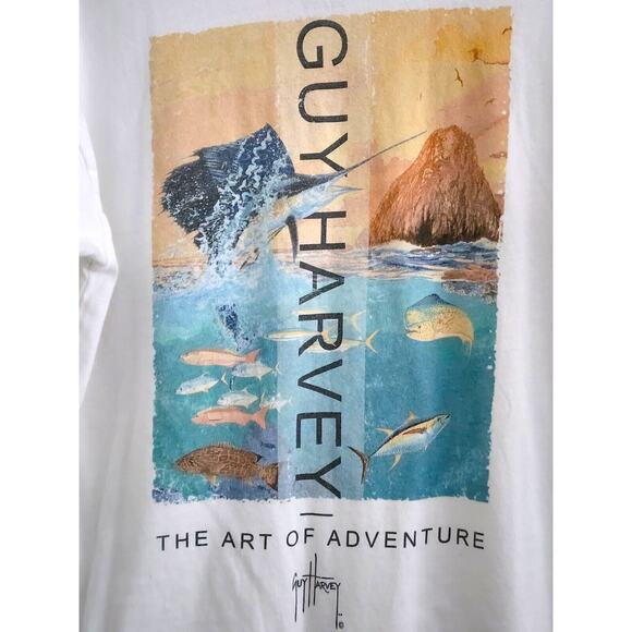 T-SHIRT-GUY HARVEY-White-Long Sleeves-Back Graphic-Swordfish-Size SMALL - Picture 1 of 13